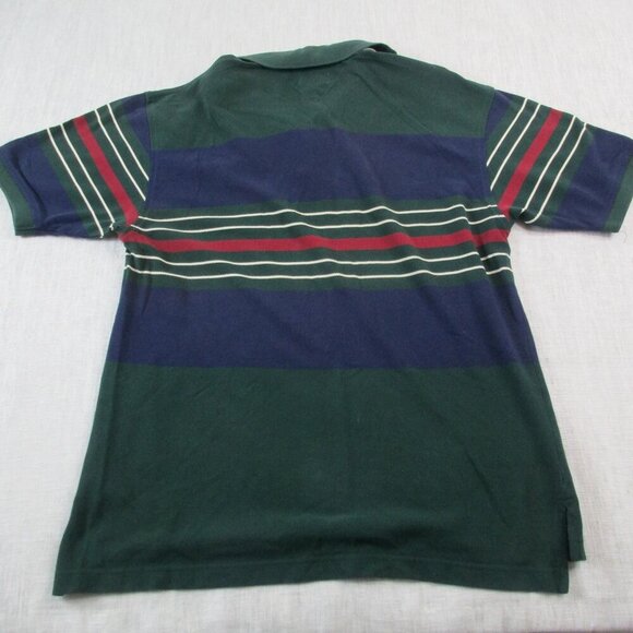 Tommy Hilfiger Polo Shirt Mens Large Green Stripe Golf Performance High Low Slit - Picture 2 of 8